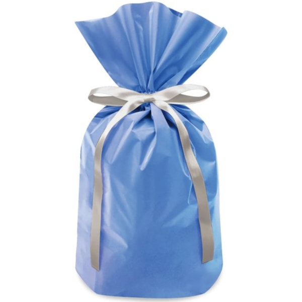 シルバーのリボン付き、ブルーのギフトバッグです。プレゼント用にご注文の場合は、是非ご利用ください。